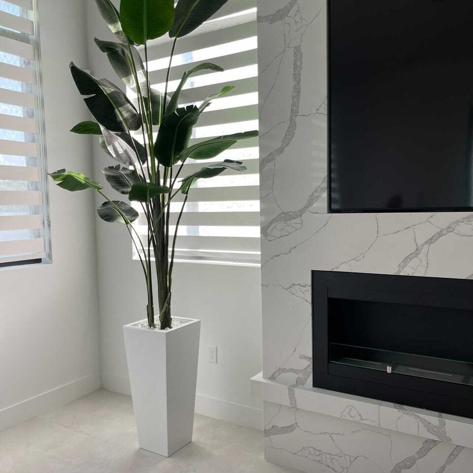 Tall Artificial Bird of Paradise in White Tapered Planter