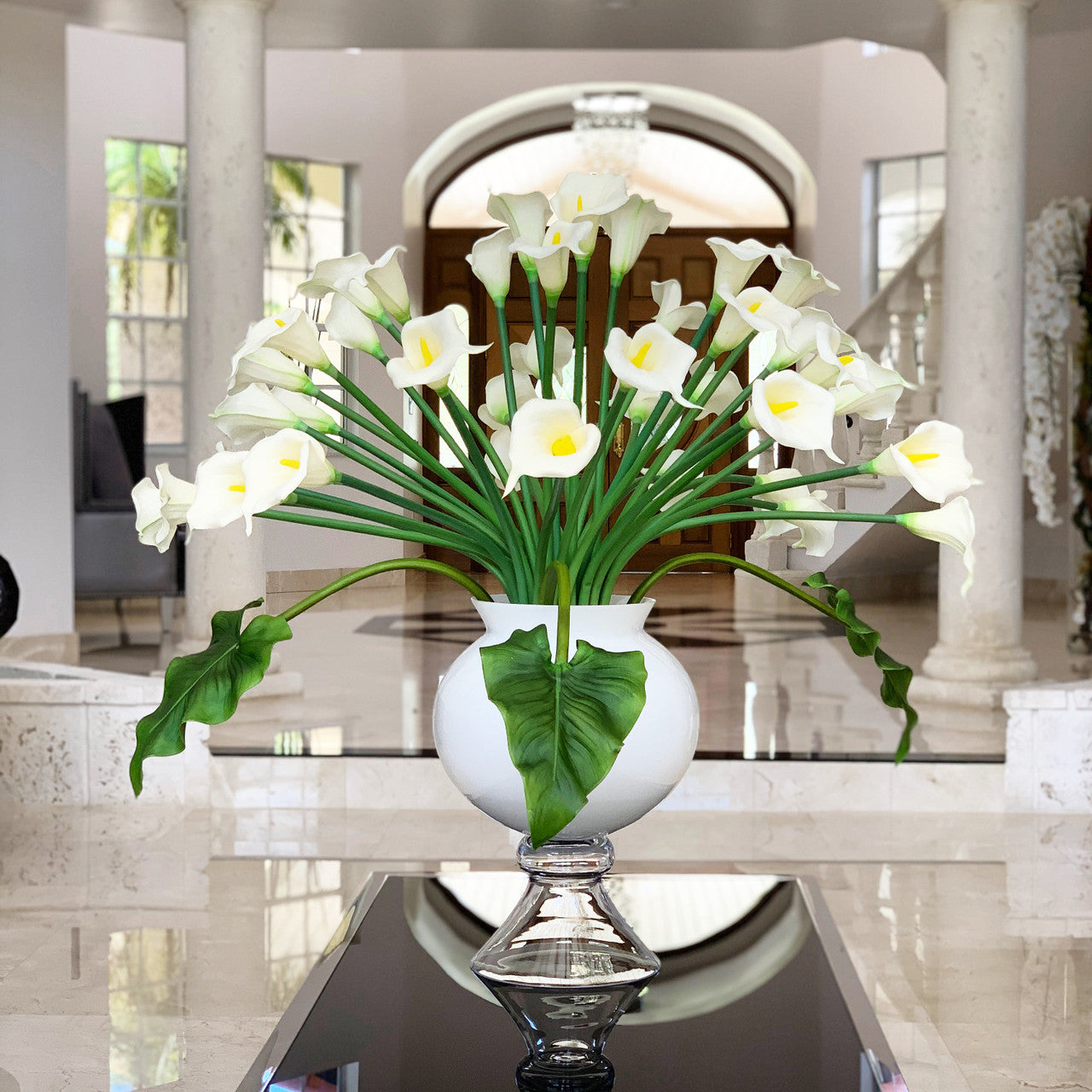 Multiple White Calla Lilies in the Refine Vase