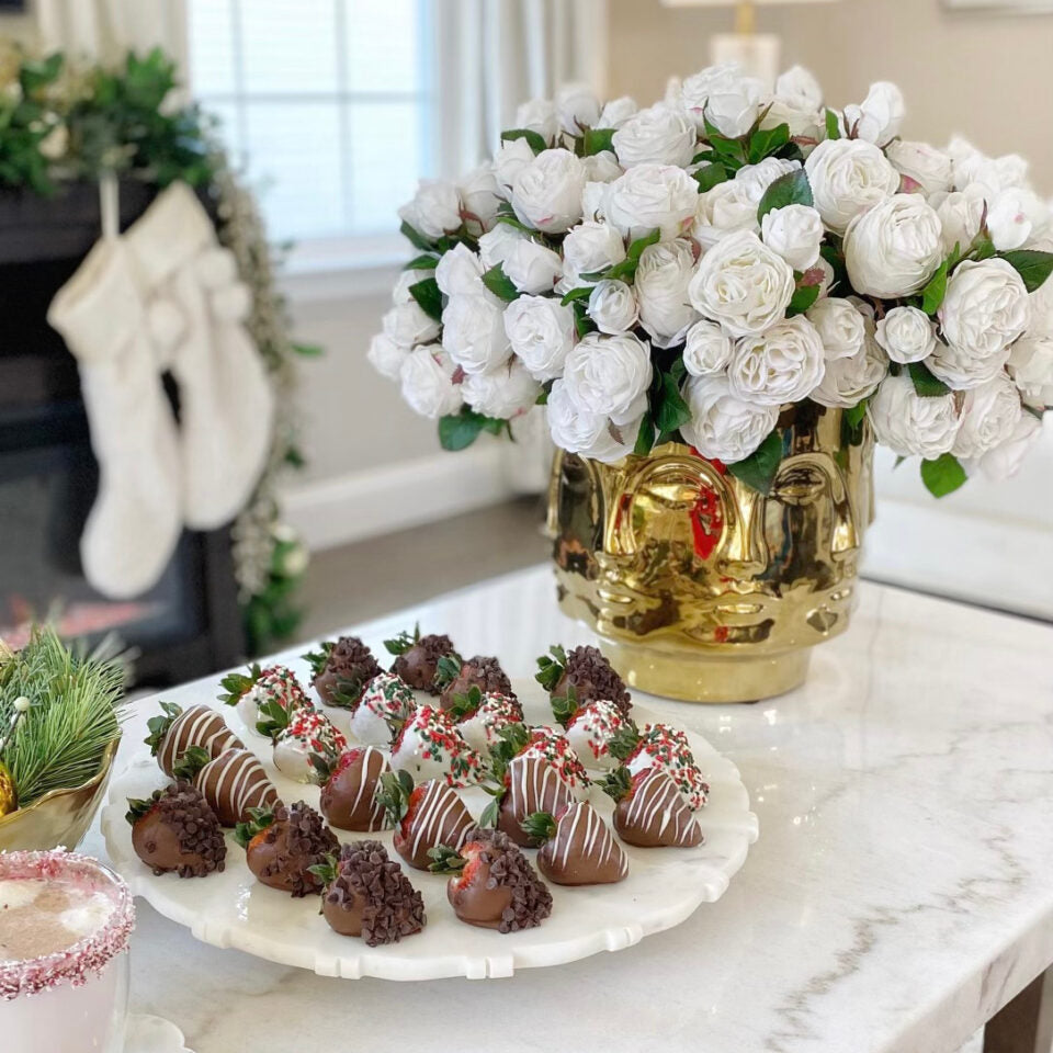 White Rose Luxury Bloom Bowl in Gold Face Sculpture Vase