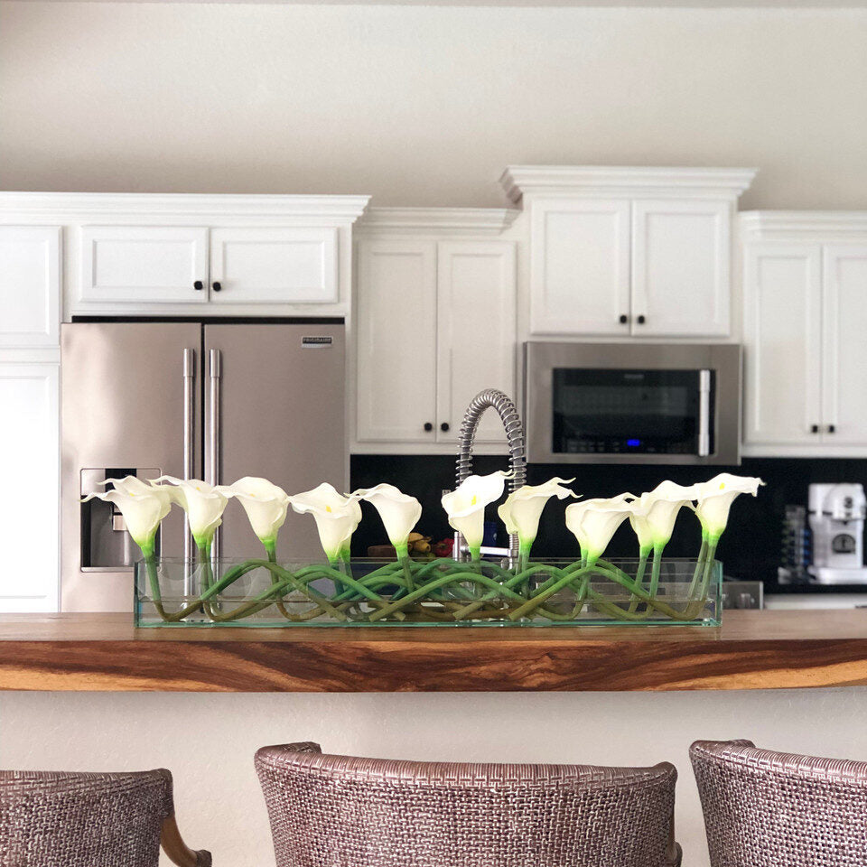 White Callas Glass Plate Planter