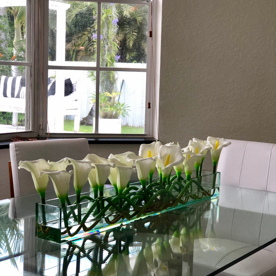 White Callas Glass Plate Planter