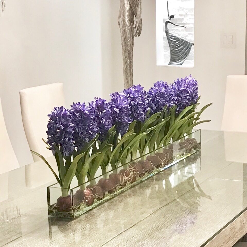 Blue Hyacinths Glass Plate Planter