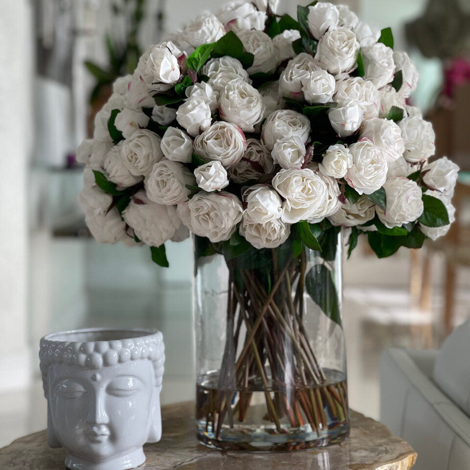 Grand White Rose Dome in Tall Glass Vase