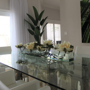 Crystal Lotus Bloom Centerpiece in Rectangular Glass Vase