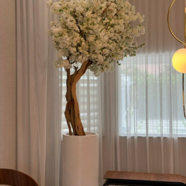 Luxury Artificial White Cherry Blossom Tree – Tall White Vase Edition