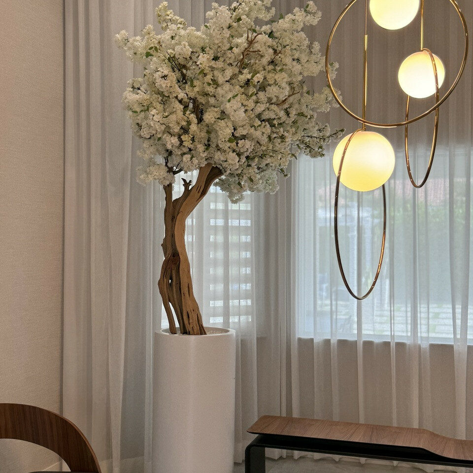 Luxury Artificial White Cherry Blossom Tree – Tall White Vase Edition