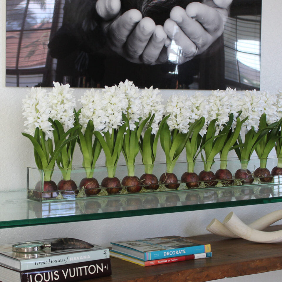 White Hyacinths Glass Plate Planter
