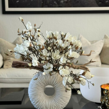 White Magnolia Arrangement in Textured Ceramic Circle Vase