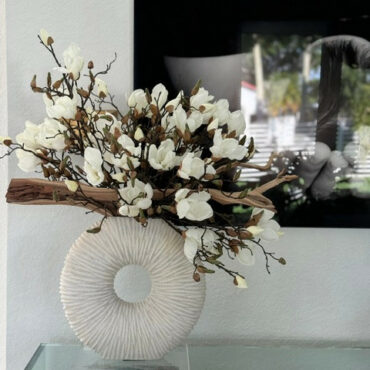 White Magnolia Arrangement in Textured Ceramic Circle Vase
