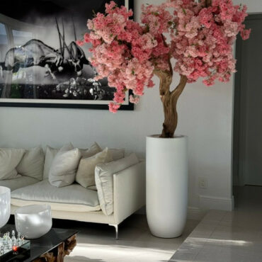 Elegant Artificial Cherry Blossom Tree – Tall White Vase Edition