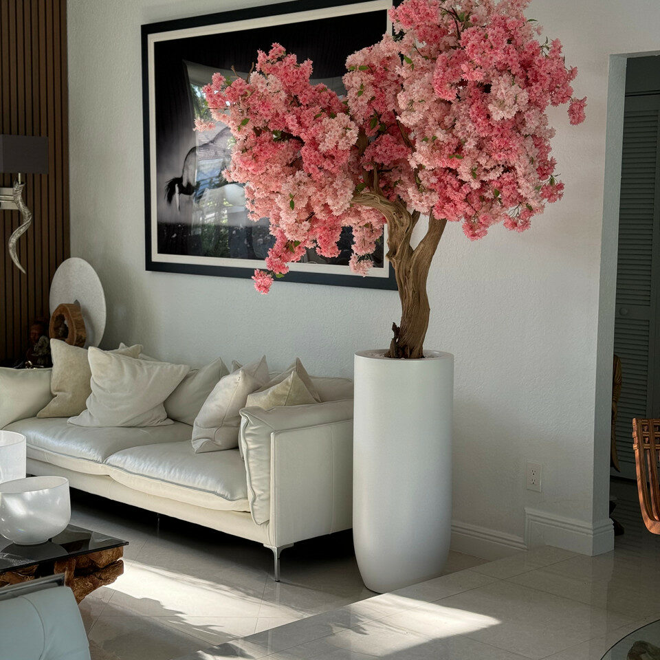 Elegant Artificial Cherry Blossom Tree – Tall White Vase Edition
