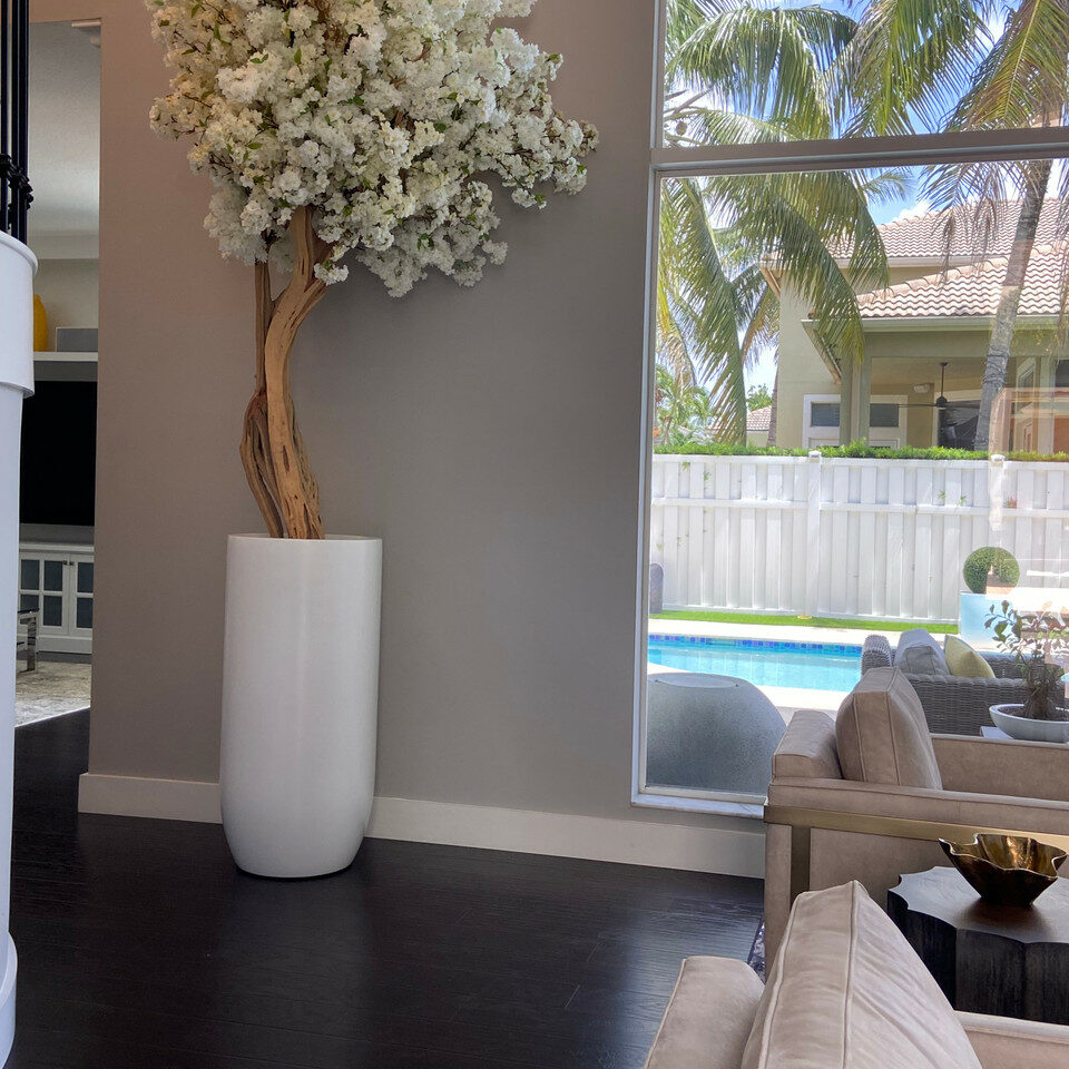Luxury Artificial White Cherry Blossom Tree – Tall White Vase Edition