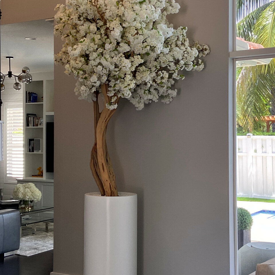 Luxury Artificial White Cherry Blossom Tree – Tall White Vase Edition
