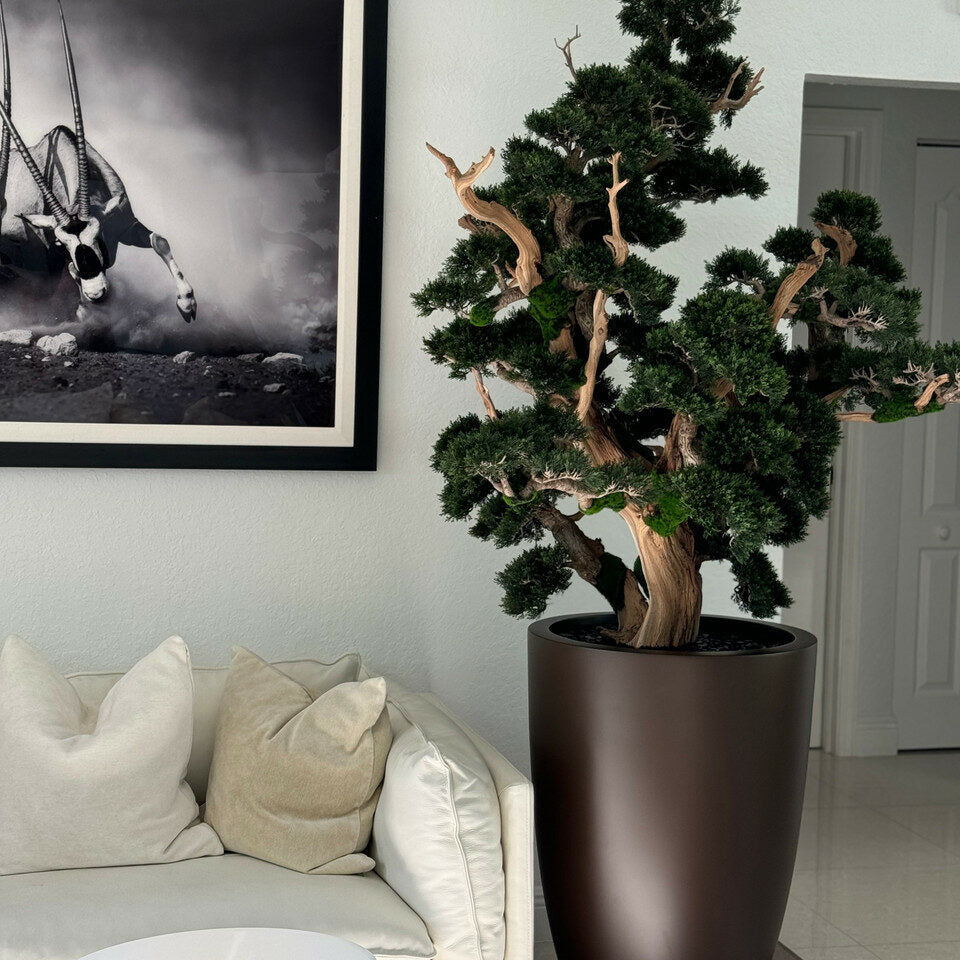 Luxury Artificial Bonsai Forest Tree – Deep Bronze Tall Vase Edition