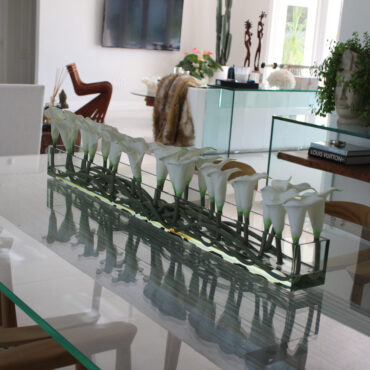 White Callas Glass Plate Planter