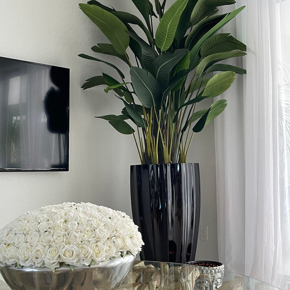 Bird of Paradise in San Jose Fluted Planter – Glossy Black