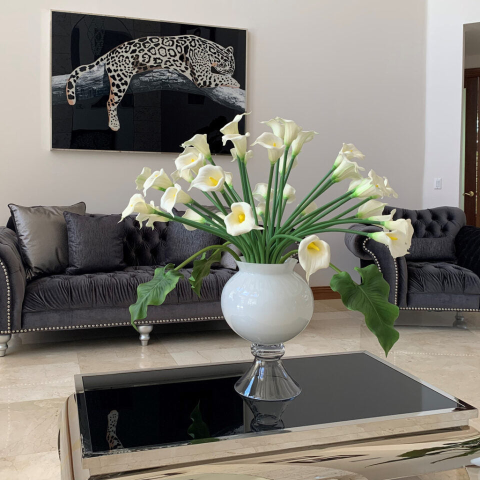 Multiple White Calla Lilies in the Refine Vase
