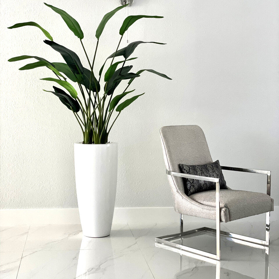Tall Bird of Paradise in Gloss White Tapered Vase