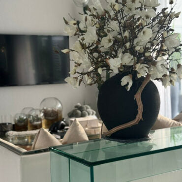 White Magnolia Arrangement in Matte Black Ceramic Vase