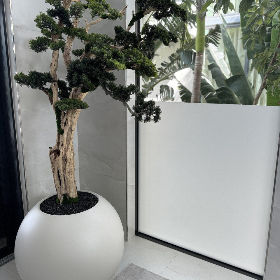 Luxury Artificial Curved Bonsai Tree – Matte Round Ivory Vase Edition