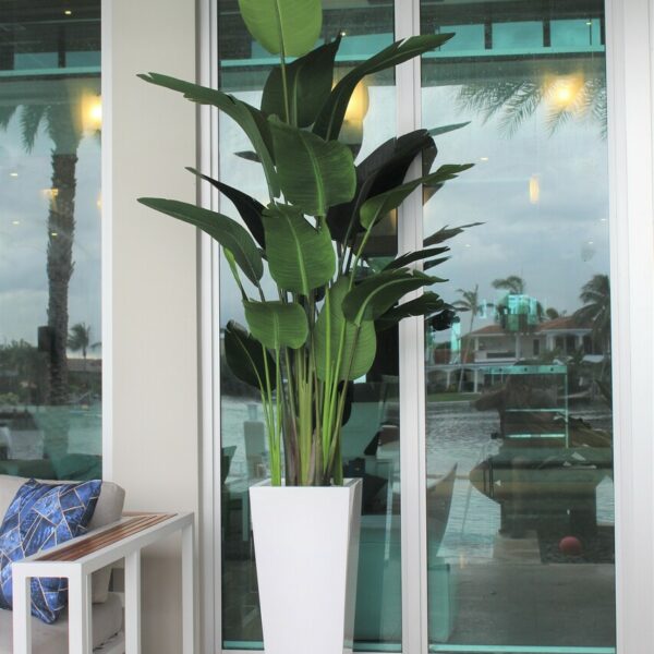 Tall Artificial Bird of Paradise in White Tapered Planter