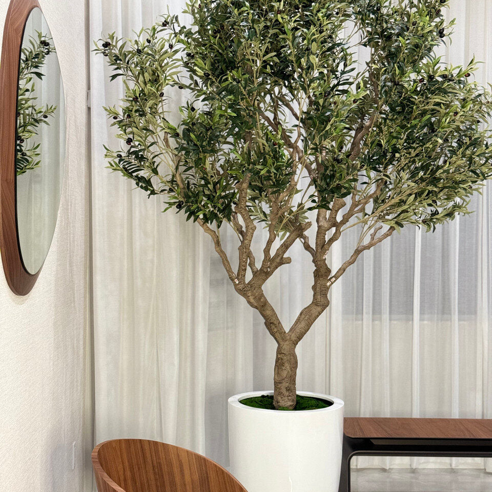 Luxury Artificial Olive Tree – Tall White Planter Edition
