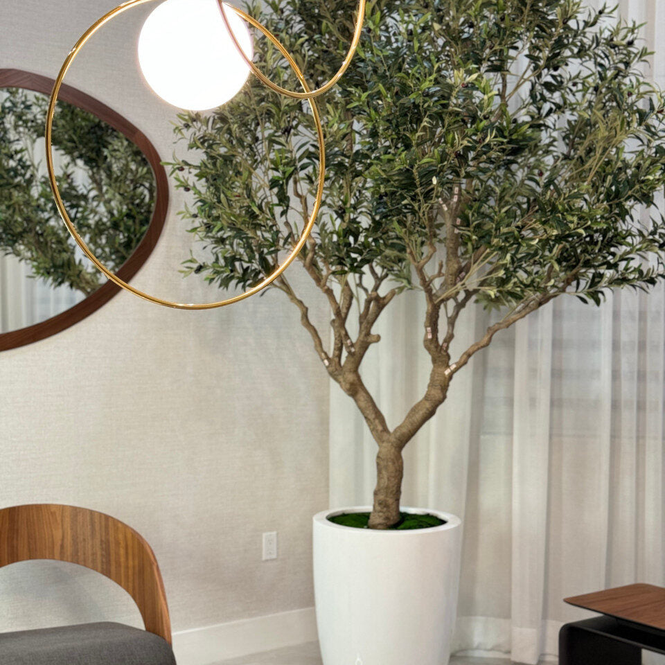 Luxury Artificial Olive Tree – Tall White Planter Edition