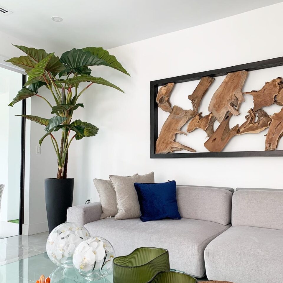 Luxury Artificial Elephant Ear Alocasia – Matte Black Tall Vase Edition