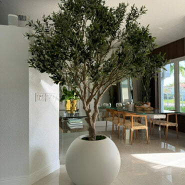 Luxury Artificial Mediterranean Olive Tree – Matte White Sphere Vase Edition