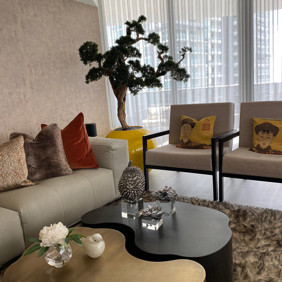 Luxury Artificial Bonsai Sculpture Tree – Gloss Yellow Sphere Vase Edition