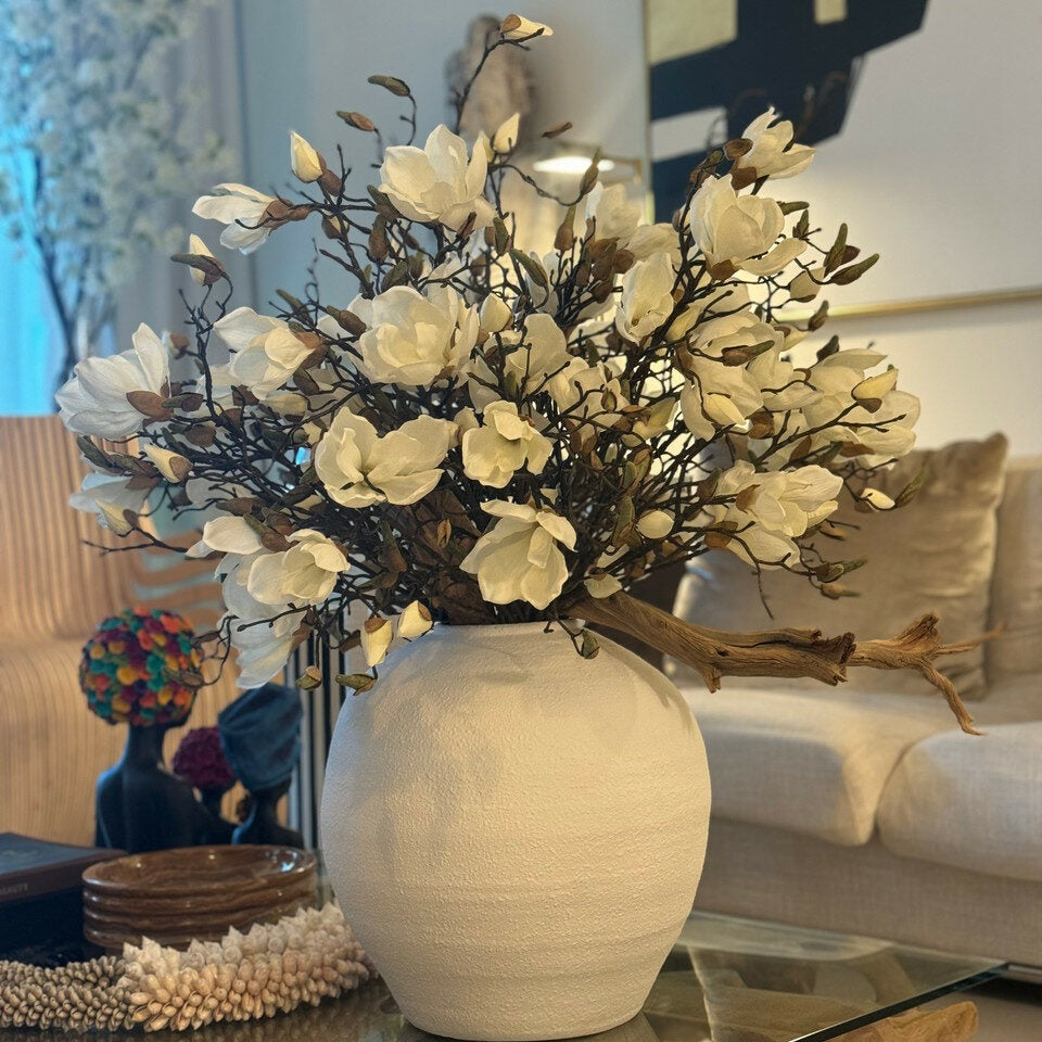 White Magnolia Grand Arrangement in Textured Ceramic Vase