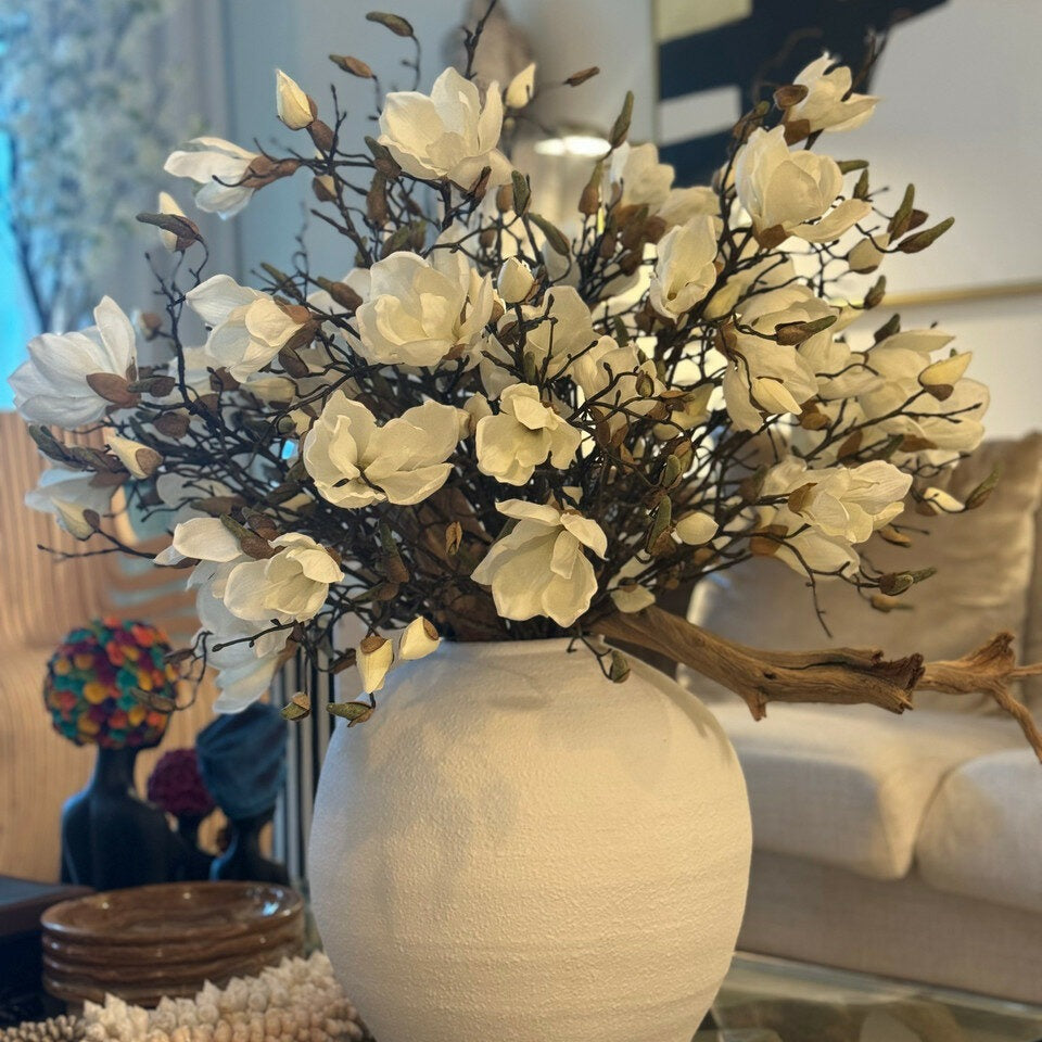 White Magnolia Grand Arrangement in Textured Ceramic Vase