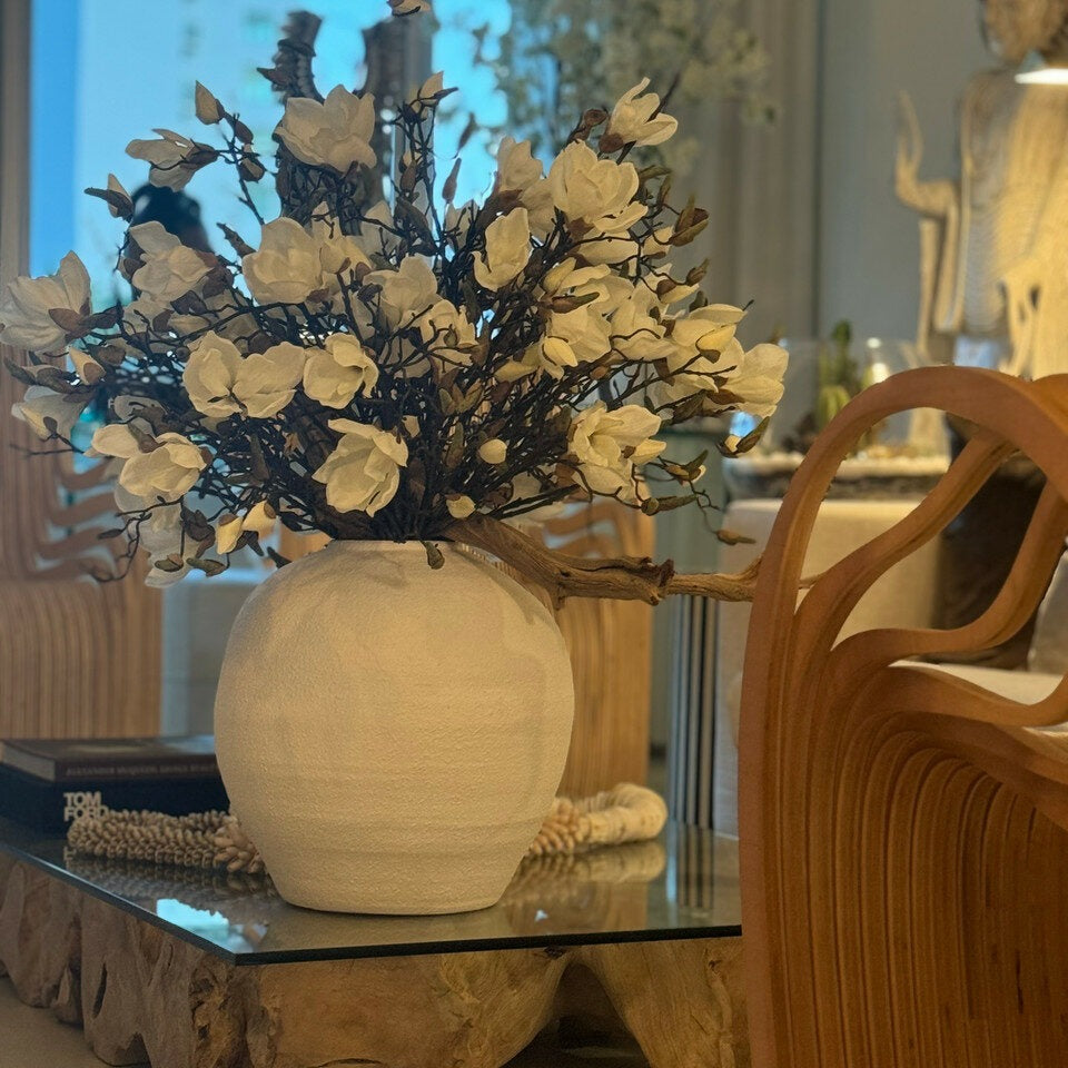 White Magnolia Grand Arrangement in Textured Ceramic Vase