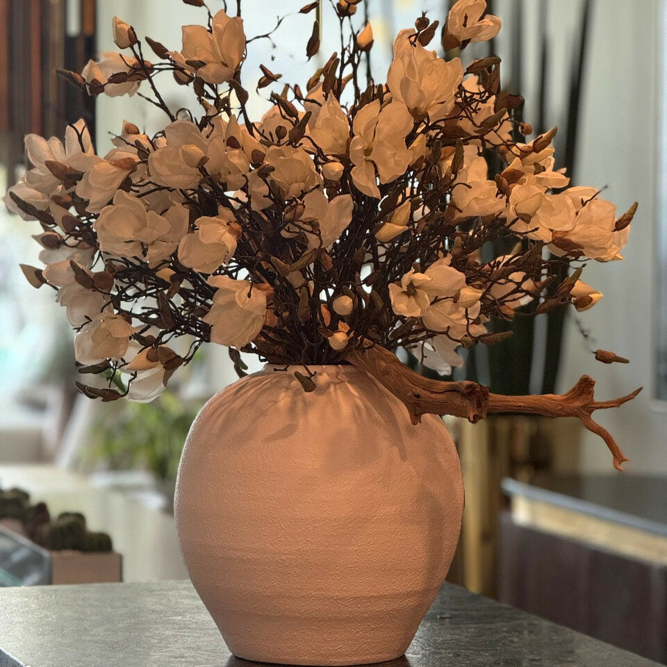 White Magnolia Grand Arrangement in Textured Ceramic Vase