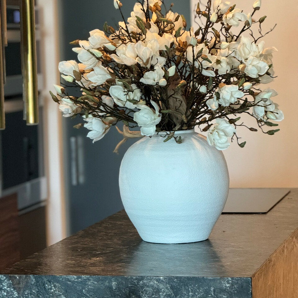 White Magnolia Grand Arrangement in Textured Ceramic Vase