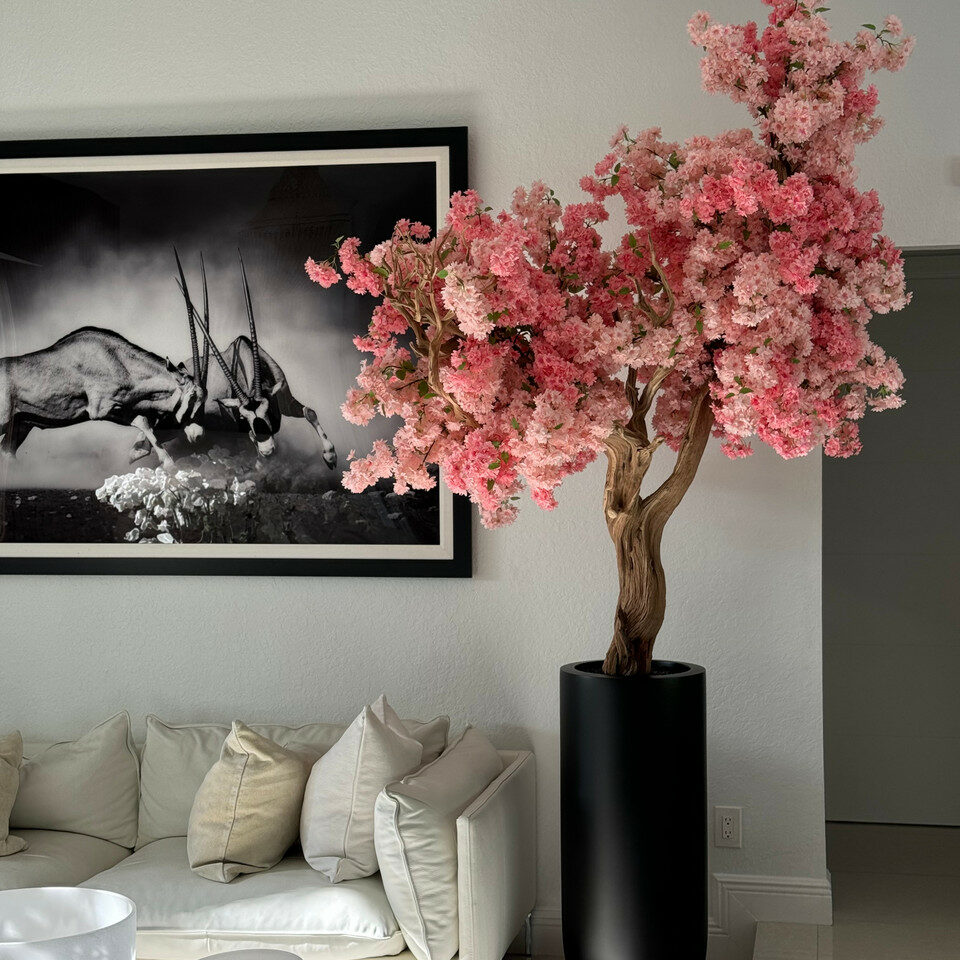 Premium Artificial Cherry Blossom Tree – Black Tall Vase Collection