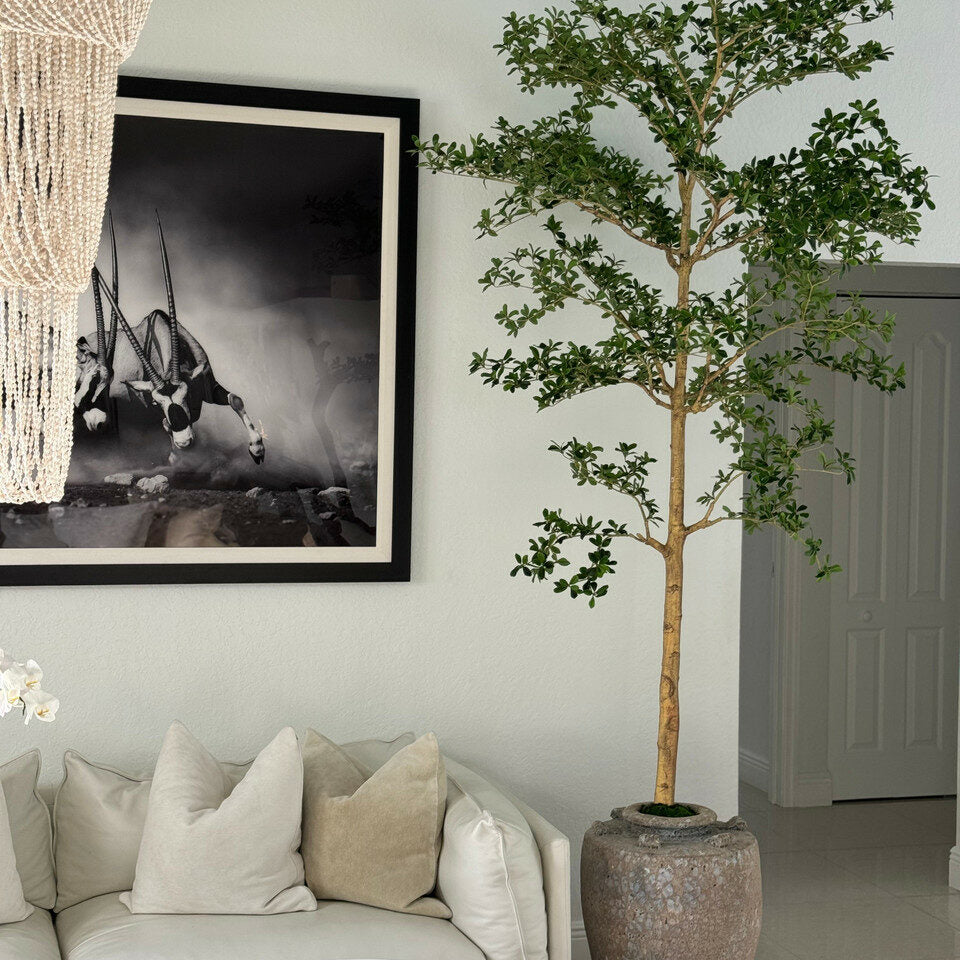 Luxury Artificial Boxwood Tree – Rustic Stone Planter Edition