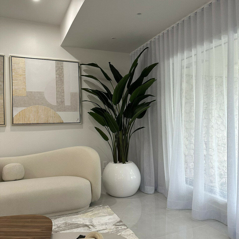 Tall Bird of Paradise in Gloss White Globe Planter