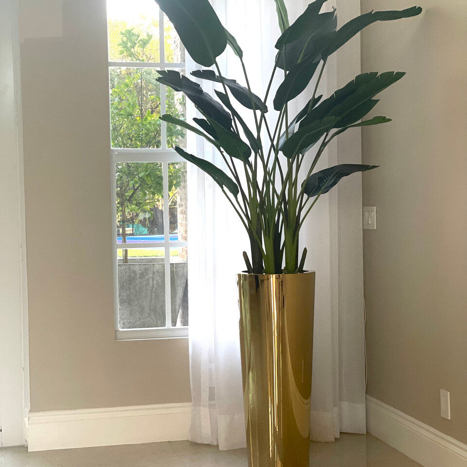 Tall Bird of Paradise in Gold Cone Luxury Planter