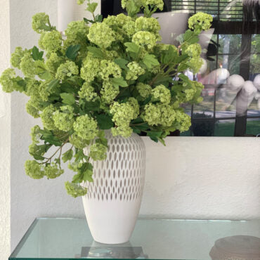 Lime Hydrangea Artificial Floral Arrangement – White Lattice Designer Vase