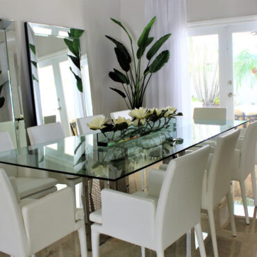 Crystal Lotus Bloom Centerpiece in Rectangular Glass Vase