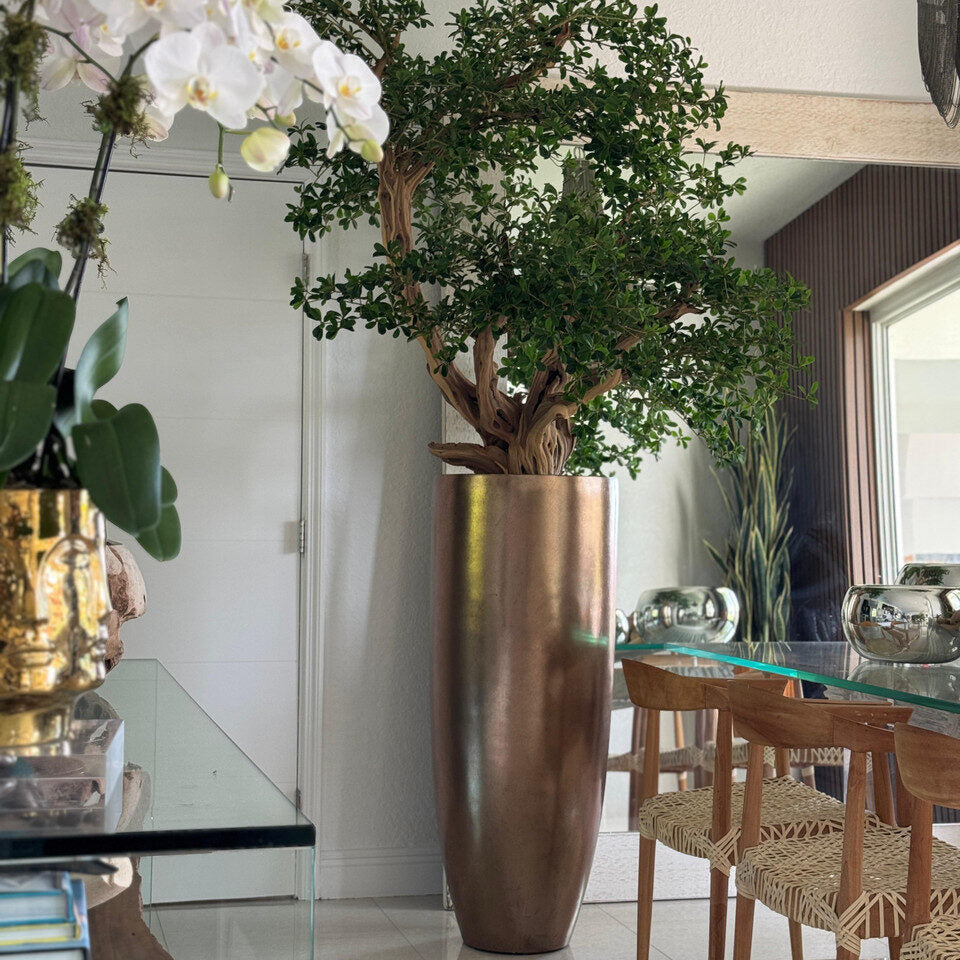 Grand Sculptural Bonsai Tree in Tall Metallic Bronze Vase